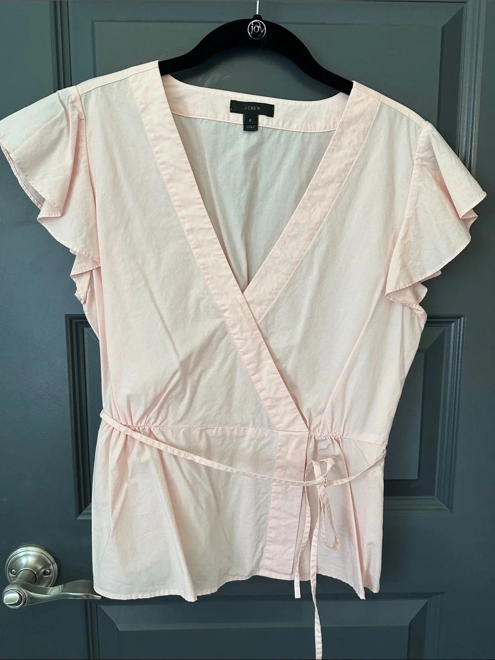 J. Crew Light Pink Wrap Blouse with Flutter Sleeves
